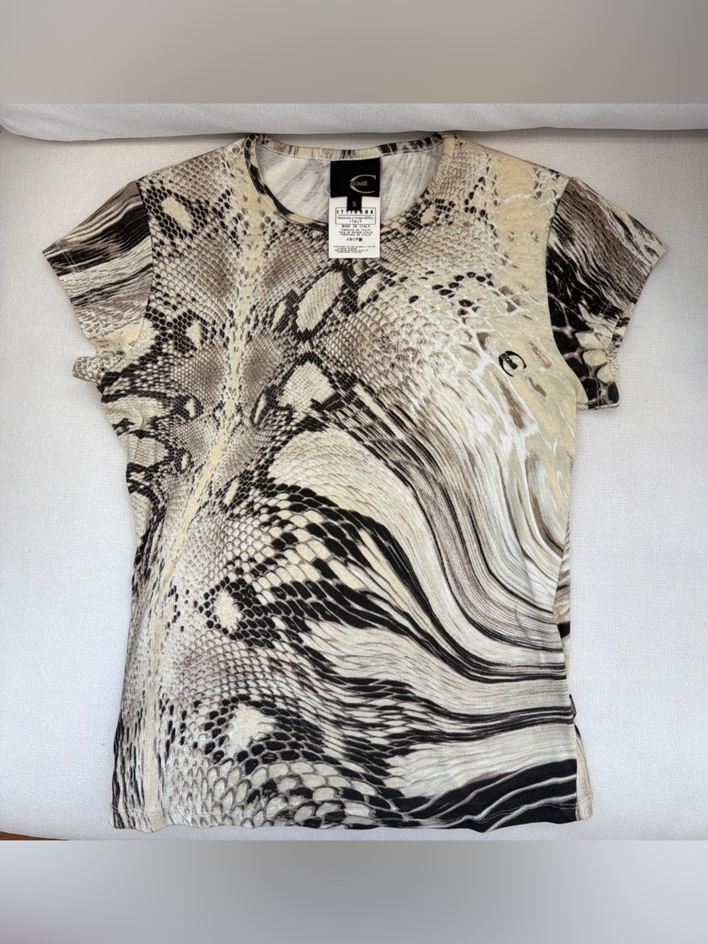 Just Cavalli Exotic Snake Print T-Shirt Women’s Size Small